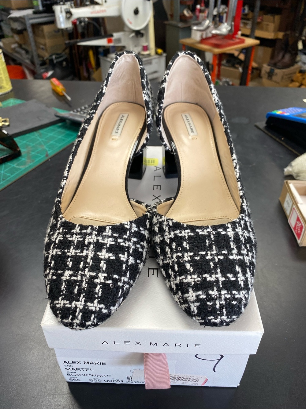 Alex Marie Black & White Tweed Pointed Toe Heels